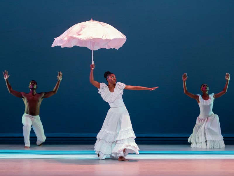 Alvin Ailey American Dance Theater’s Solomon Dumas Khalia Campbell and Samantha Figgins in Alvin Ailey's “Revelations.” In its 65th season, Alvin Ailey American Dance Theater will be performing at The Kennedy Center for the Performing Arts Feb. 6-11. (Courtesy of Paul Kolnik)