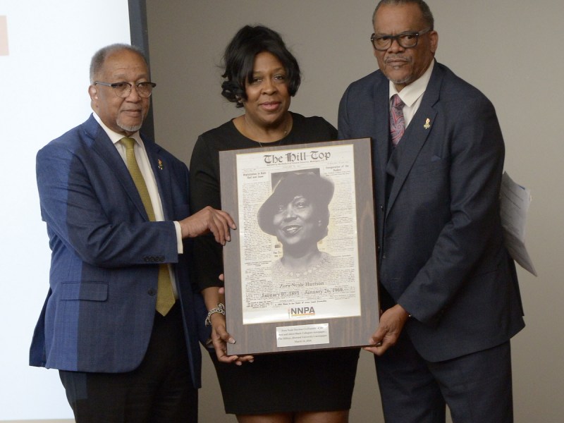 During Black Press Week the National Newspaper Publishers Association (NNPA) enshrined Zora Neale Hurston in the Gallery of Distinguished Publishers for her work as a publisher for Howard University’s newspaper The Hilltop. NNPA President and CEO Dr. Benjamin F. Chavis, NNPA Fund Chair Karen Carter Richards and NNPA Board Chair Bobby Henry. (Roy Lewis/The Washington Informer)