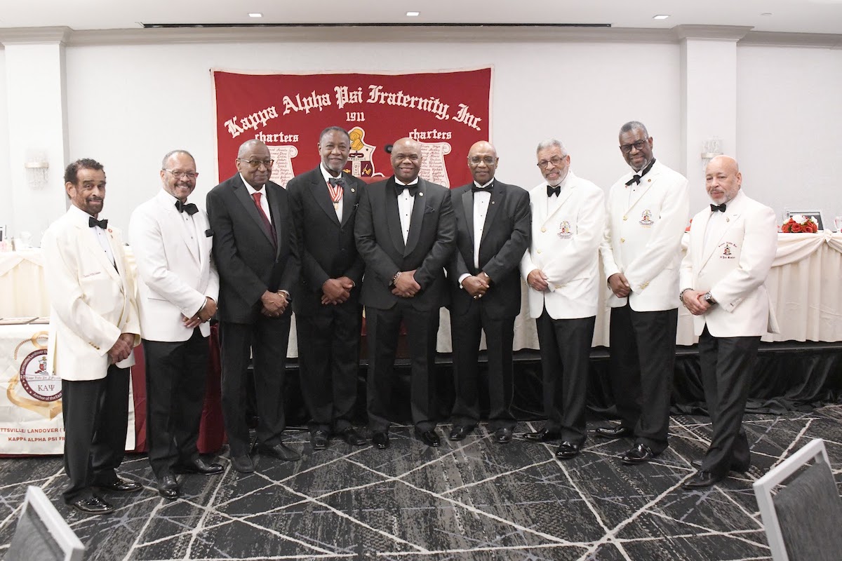 Brothers of Kappa Alpha Psi Fraternity’s Hyattsville/Landover Alumni Chapter pose before the kickoff to their 45th anniversary celebration at the Holiday Inn Washington-College Pk in College Park, Maryland on March 16. (Anthony Tilghman/The Washington Informer)