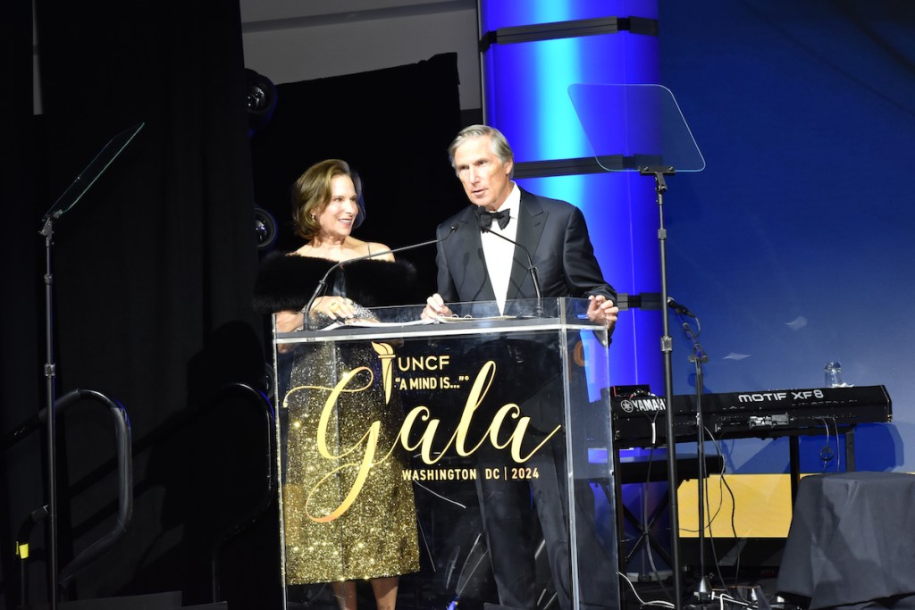 Bruce and Martha Karsh receive the UNCF President’s Award for their dedication to supporting advancing educational opportunities. (Jacques Benovil/The Washington Informer)