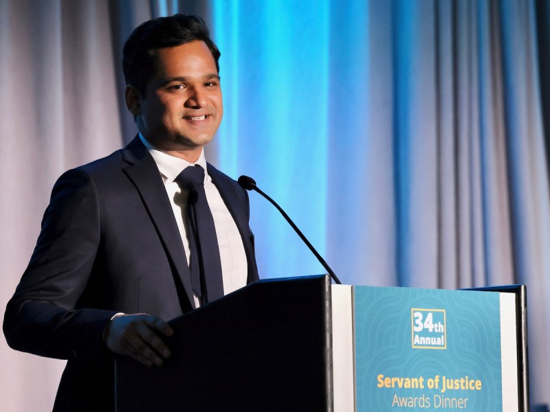 Vikram Swaruup, executive director of Legal Aid DC, at the 34th annual Servant of Justice Award Dinner on April 9 at the JW Marriott hotel in Northwest D.C. (Courtesy of Legal Aid DC via Facebook)