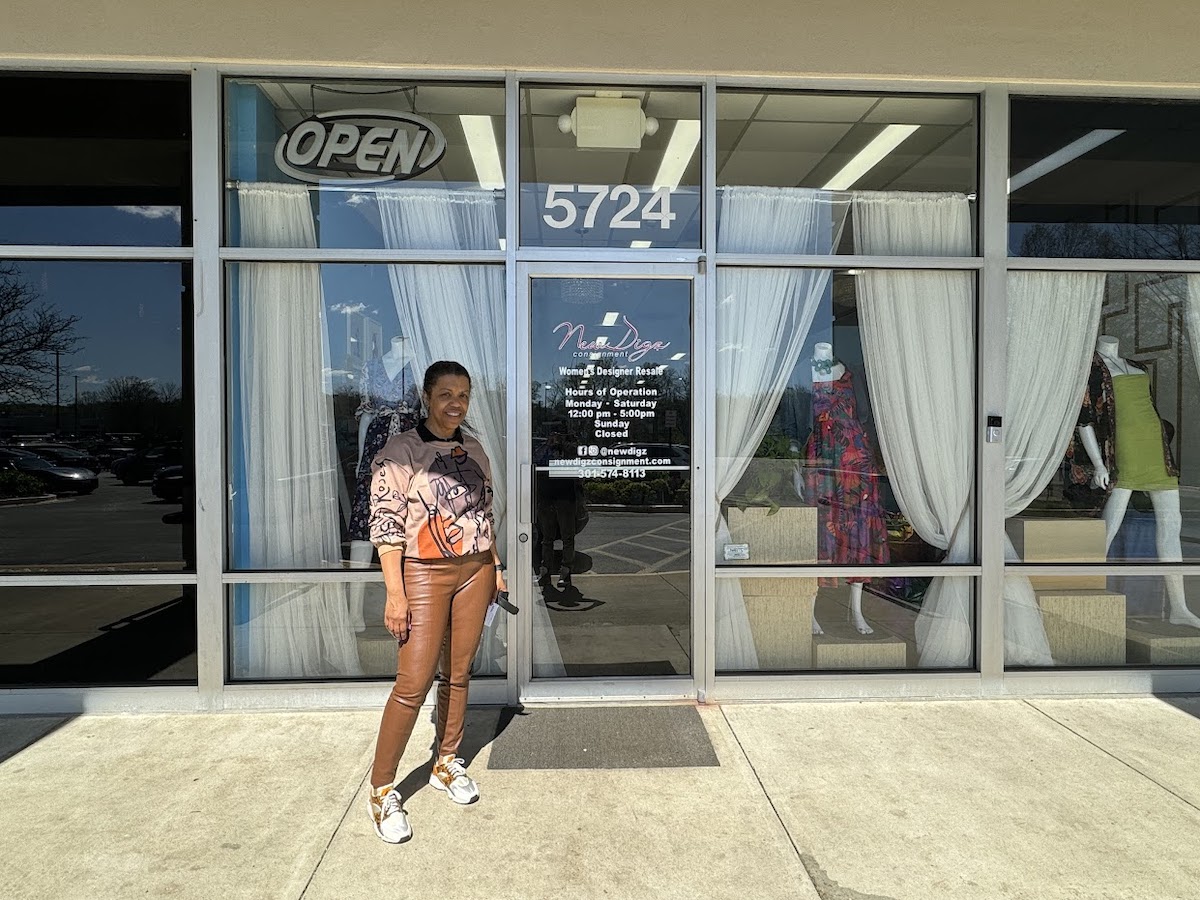Kelli Queen, a founding partner of New Digz consignment shop, in front of their Upper Marlboro location. She runs the business with longtime friend Sadiqa Brown. (Anthony Tilghman/The Washington Informer)