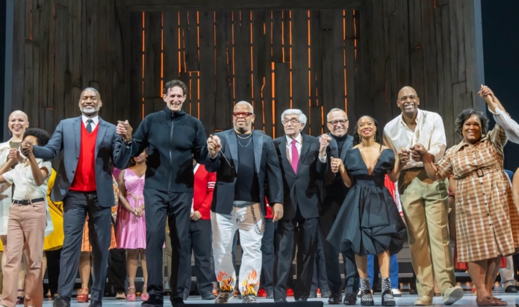 Terence Blanchard bows with some of the cast and crew of “Fire Shut in My Bones.” A re-imagined work of his original 2019 production “Fire Shut in My Bones: Opera in Suite” is coming to Strathmore on April 26. (Courtesy of Blanchard via Facebook)
