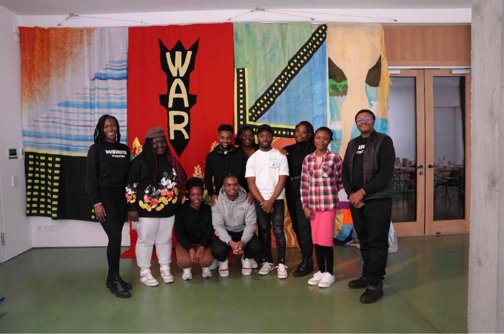 Students in Berlin Germany, after NoirUnited hosted an art therapy and mental health empowerment workshop commemorating the first anniversary of the War in Ukraine (Courtesy of NoirUnited)