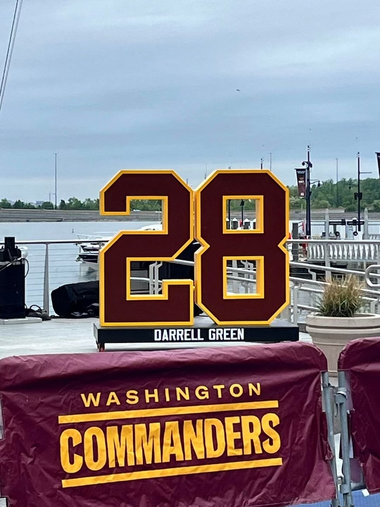 Darrell Green, a Hall of Fame cornerback who was celebrated for his game-changing speed and incredible play recognition, was at this year’s draft party for the Washington Commanders. His #28 will be retired this year. (Anthony Tilghman/The Washington Informer)