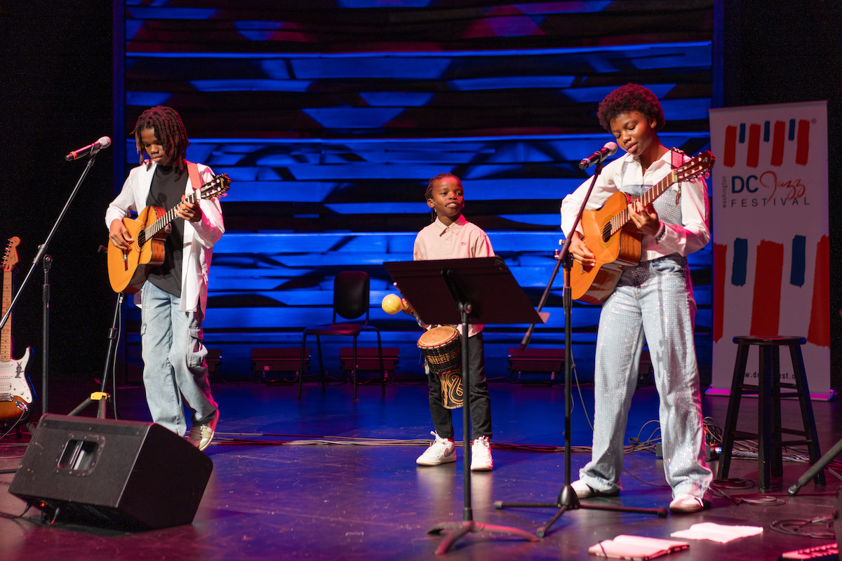 Biko’s Manna recently performed their first American live concert for the DC Jazz Festival at Arena Stage. The core sibling musicians and singers include (from left) Manna Hero, Tau Lion, and Biko Star. Parents Mom Ayanda Pyramid and Dad Sebone Rangata played various instruments with their children. (Courtesy of DCJazzFestival)