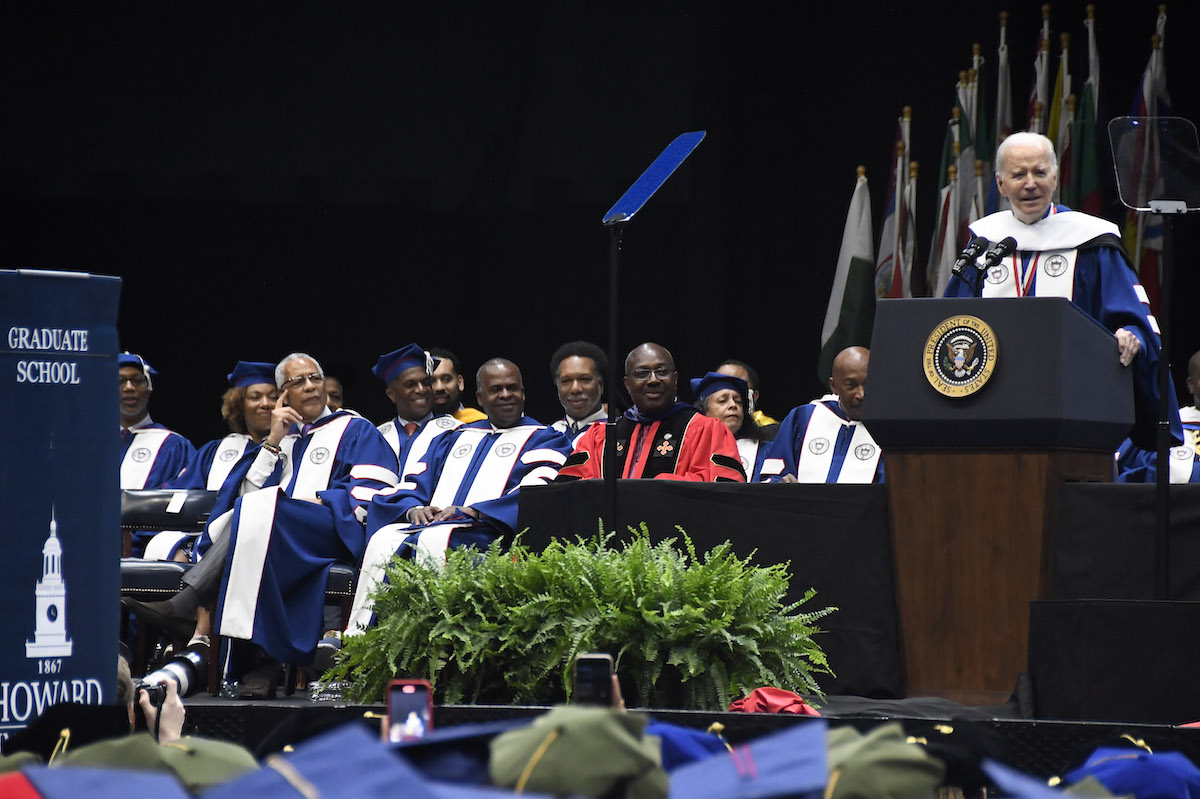**FILE** President Joe Biden, pictured here at Howard University’s commencement in 2023, addressed the students at Morehouse University and was honored with an honorary degree on Sunday, May 19. (WI photo)