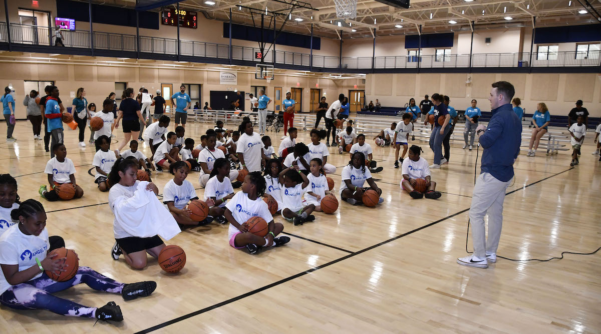 The Family Life Center at First Baptist Church of Glenarden was filled with children coaches and bouncing basketballs on Saturday, May 25, during the Angel Tree Sports Camp, sponsored by Prison Fellowship. (Robert R. Roberts/The Washington Informer)