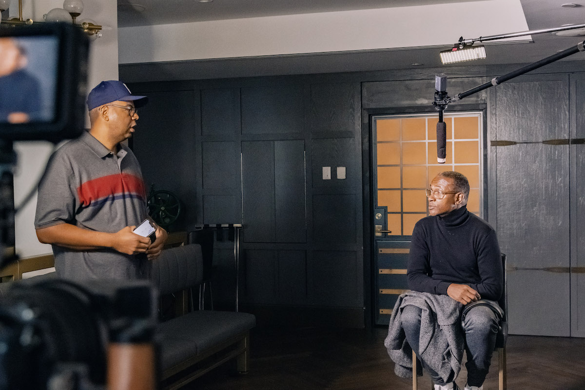 Producer and director Parrish Smith with comedian and actor Tommy Davidson on the set for the documentary “The Mecca of Comedy" that examines Black comedy history in D.C. The film now streams on Apple TV, Prime Video and Tubi. (Courtesy of Parrish Smith)