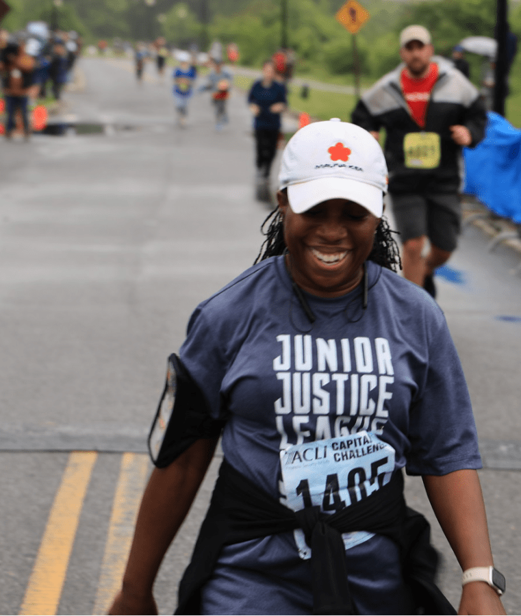 Supreme Court Justice Ketanji Brown Jackson, the first Black woman to serve on the high court, smiles after finishing her first Capital Challenge. (Courtesy of ACLI)