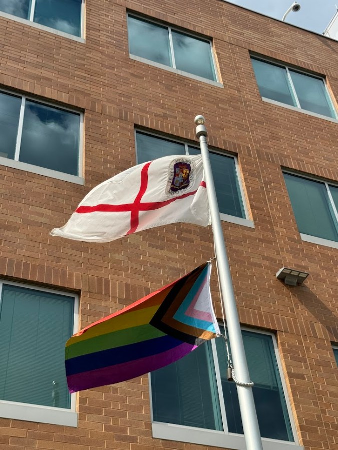 The Pride flag was raised in front of the Curry Administration Building by County Councilmember Krystal Oriadha (D- District 7) on May 31. Oriadha is the first openly LGBTQ member of the County Council. (Anthony Tilghman/The Washington Informer)