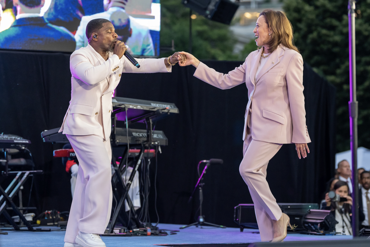 Gospel performer Kirk Franklin dances with Vice President Kamala Harris during the National Celebration of Juneteenth on the South Lawn of the White House on June 10. (Courtesy of the White House)