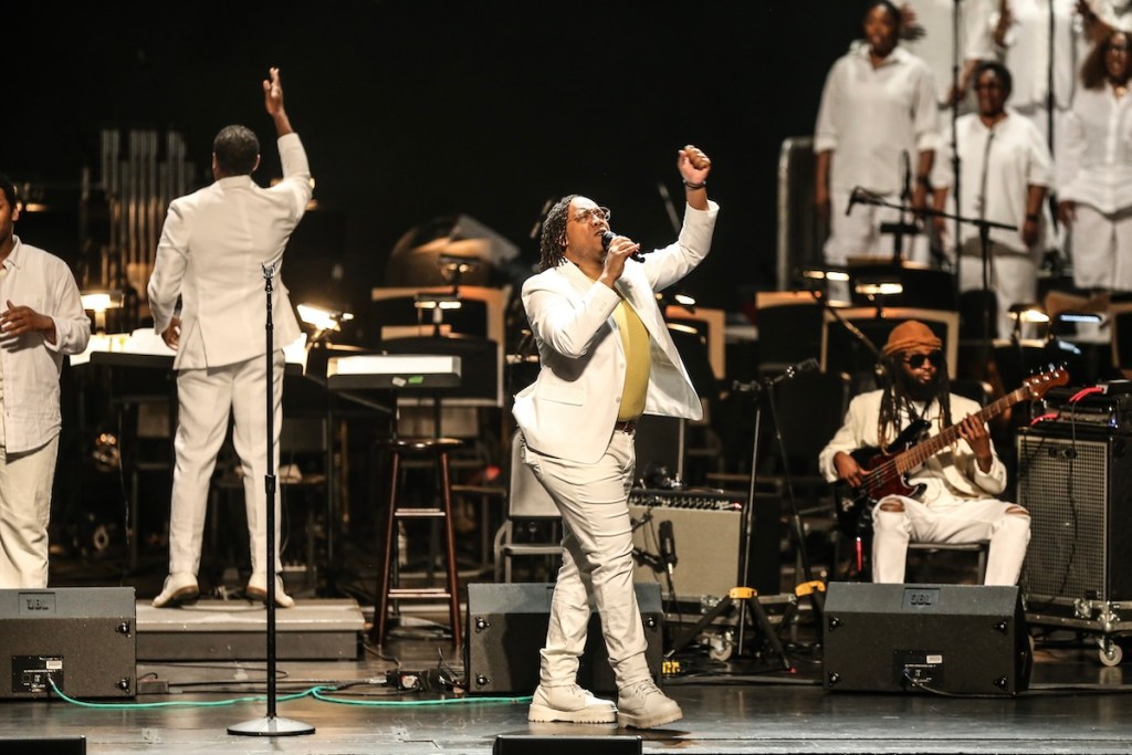 Nona Hendryx was accompanied by the American Composers Orchestra conducted by Chelsea Tipton, II, during the presentation of “The Gathering: A Collective Sonic Ring Shout.” (Courtesy of Joshua Cole) 