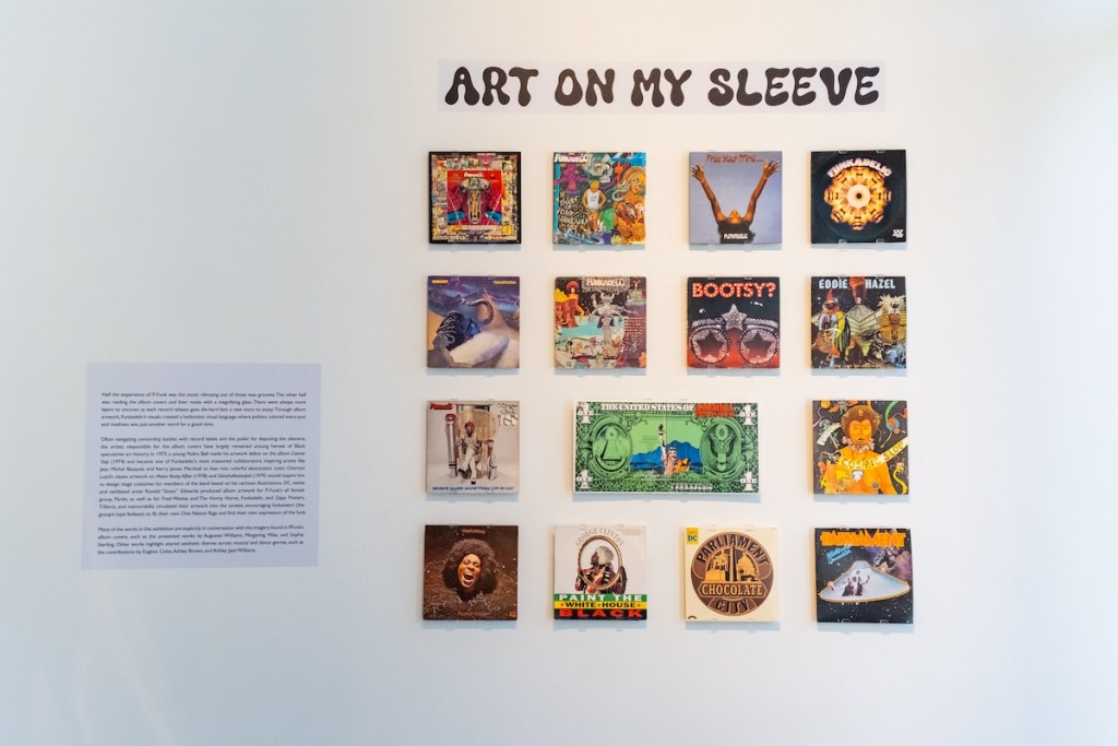 Co-curated by Zavier Croft, George Clinton’s grandson, this section of the DC Commision on Arts and Humanities exhibit in tribute to the icon highlights an assortment of album covers that accompanied the music of P-Funk. (Ja'Mon Jackson/The Washington Informer)