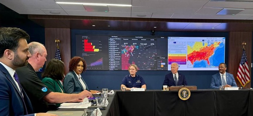 President Joe Biden meets with D.C. Mayor Muriel Bowser on July 2 to discuss a viable response to excessive heat. (Ashleigh Fields/The Washington Informer)
