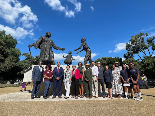 Local leaders unveil Mary McLeod Bethune statue for a second time in Lincoln Park. (Ashleigh Fields/The Washington Informer)
