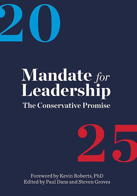 **FILE** Cover of the 2025 "Mandate for Leadership: The Conservative Promise" (Courtesy of The Heritage Foundation via Wikimedia Commons)