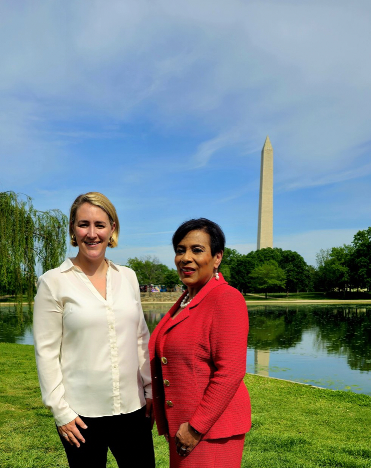 Anna Laymon, president and CEO of the Women’s Suffrage National Monument Foundation and Delta Sigma Theta, Inc. International President Elsie Cooke-Holmes, who also serves as chair of the Board of Directors in Constitution Gardens on the National Mall in Washington, D.C. (Courtesy photo)
