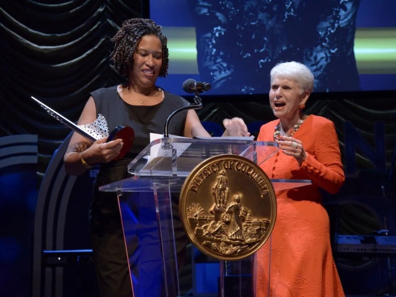 **FILE** D.C. Mayor Muriel Bowser awards Jan Du Plain at the 38th annual Mayor’s Arts Awards in September 2023. (Roy Lewis/The Washington Informer)