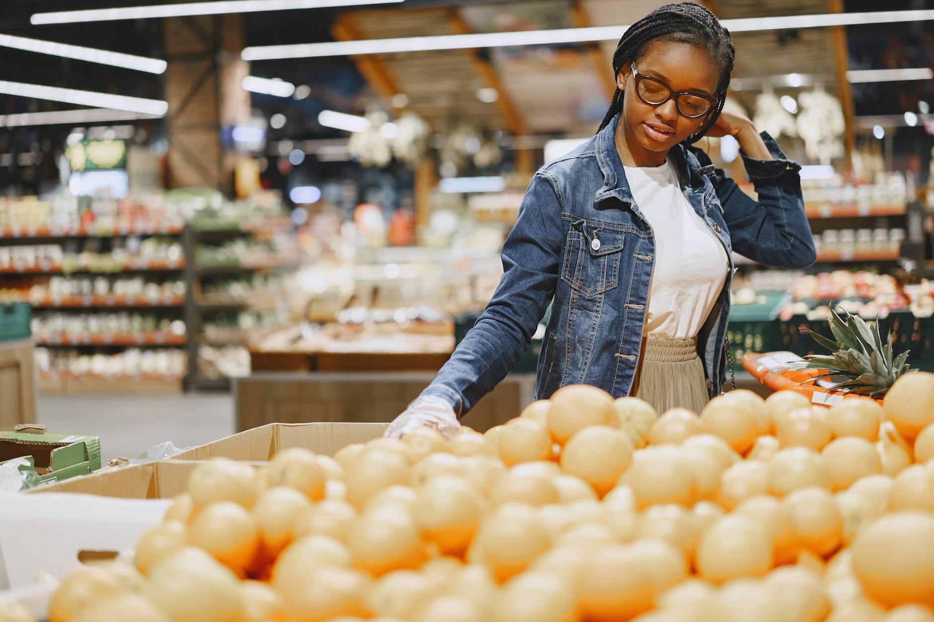 a woman shopping in a grocery store